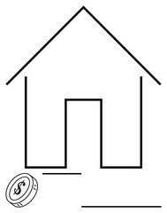 House outline with a coin featuring a dollar sign. Ideal for real estate, mortgage loans, savings, investments, home ownership, housing market, financial planning. Abstract line flat metaphor