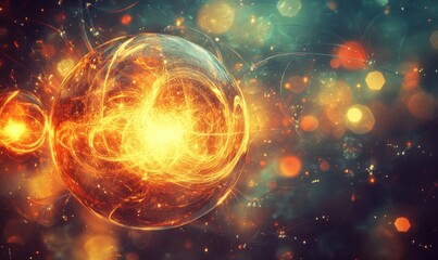 A vibrant abstract representation of energy or light emanating from a glowing orb in a colorful background