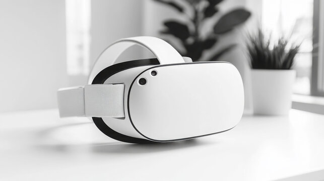 Virtual reality headset on minimalist desk in modern workspace - Powered by Adobe