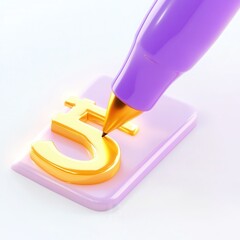 A vibrant purple pen creating a golden number five on a pastel background, emphasizing creativity and design.