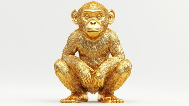 A golden statue of a monkey white isolate background