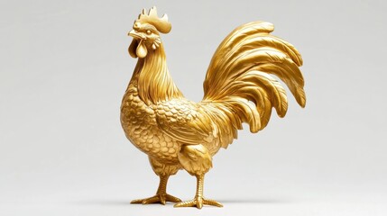 A golden statue of a chicken white isolate background