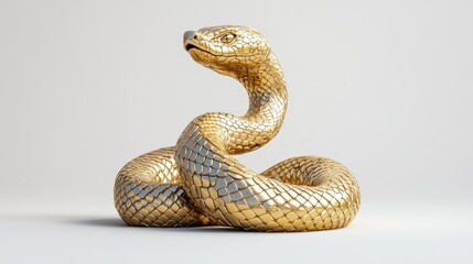Fototapeta premium A golden statue of a snake white isolate background