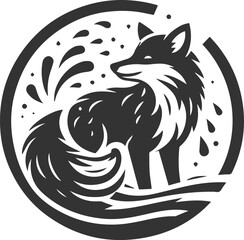 A fox shaking off water after a swim animal vector silhouette