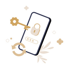 Smartphone With Lock Screen And Key In Flat Vector Illustration Symbolizing Cybersecurity, Privacy Protection, And Digital Safety, Isolated On White Background