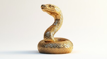 Fototapeta premium A golden statue of a snake white isolate background