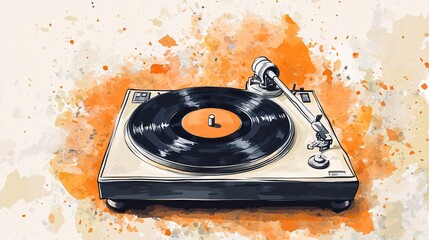 Vintage Turntable Watercolor Art Print Playing Vinyl Record