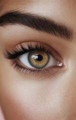 Obraz premium Close up of woman eye with long eyelashes and well defined eyebrows, showcasing natural beauty and detail