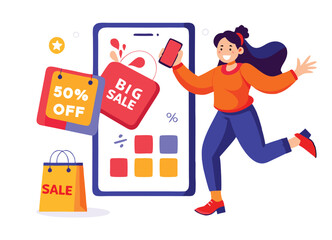 vector illustration of a Shopping and sale woman with shopping bags, fashion woman, pattern objects for poster, background