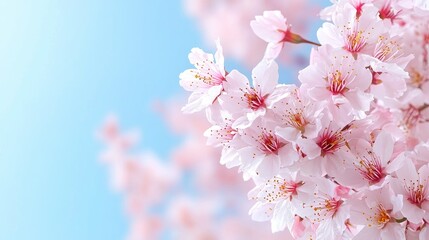 Obraz premium Spring Cherry Blossoms Against a Light Blue Sky. Possible Use Stock Photo for Spring, Nature, and Beauty