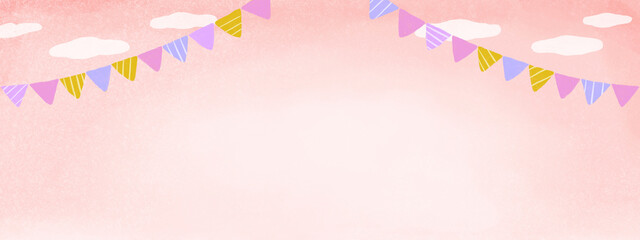 ピンク色の空とガーランドの背景