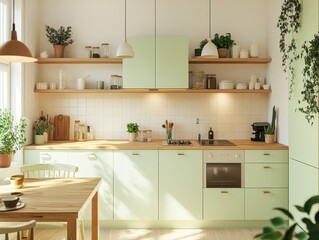 A well lit kitchen features a natural setting with plants