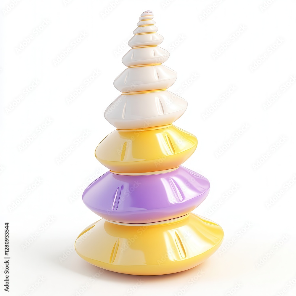 Poster a colorful stack of modern, abstract shells in varying sizes and colors, creating a visually strikin