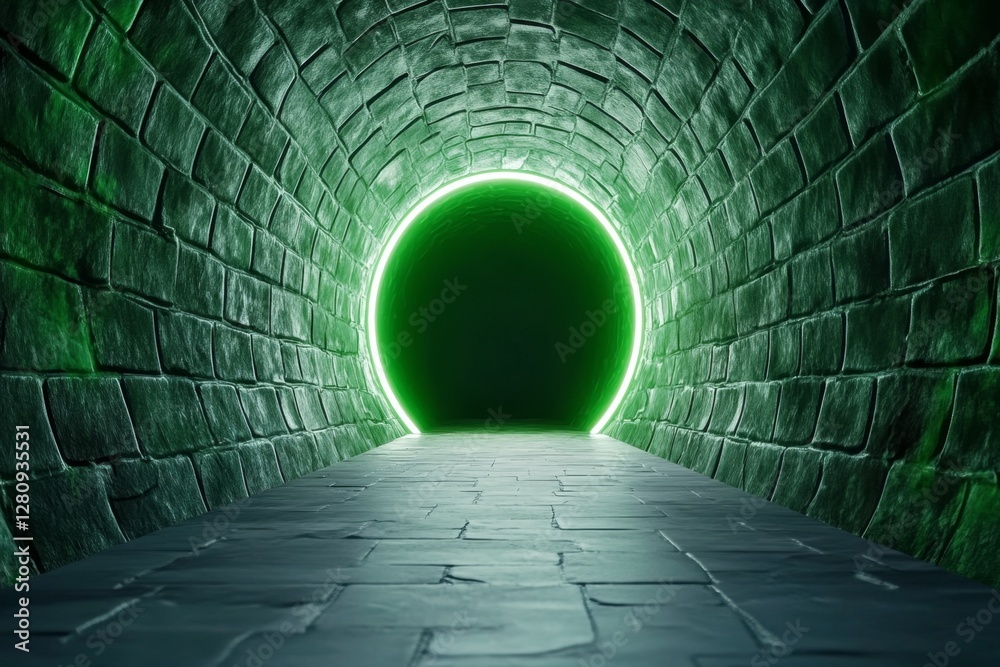 Poster Exploring an enigmatic light at the end of a dark tunnel mythical location cinematic imagery mysterious environment perspective concept