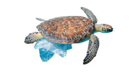 Isolated Sea Turtle Entangled in Plastic Bag