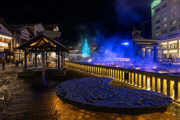 冬の草津温泉 湯畑の夜景