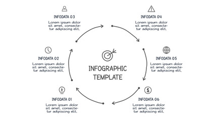 Doodle infographic elements with 6 options. Vector business template for presentation
