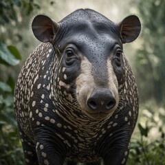 Fototapeta premium A tapir peacefully grazing, its motion captured naturally, on a pure white background.