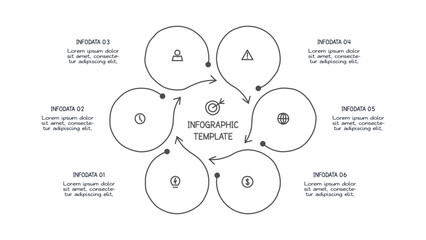Doodle infographic elements with 6 options. Vector business template for presentation