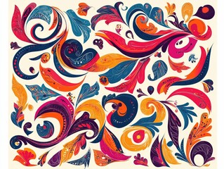 Obraz premium Vibrant abstract floral design, colorful swirls, ornate.