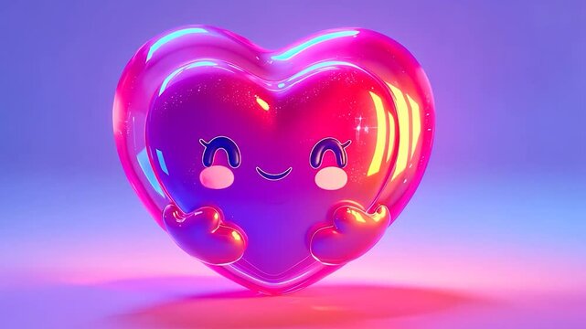 Shiny pink heart with cute face, hugging itself.