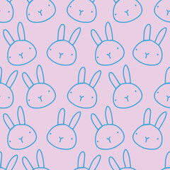 blue bunnies on pink background seamless pattern 