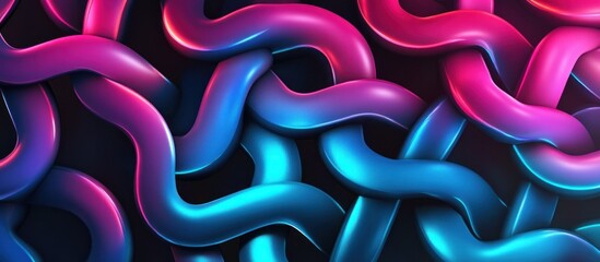 Fototapeta premium Abstract neon pink and blue intertwined wavy lines.