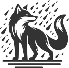 A fox standing in the rain with its head tilted up animal vector silhouette