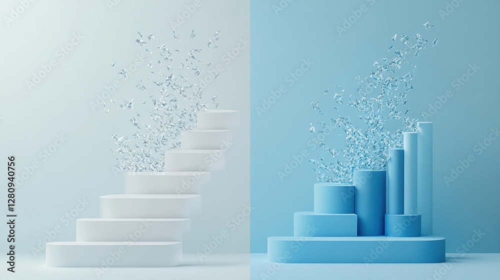 Poster Chart comparing low sales and exponential growth in a corporate minimalistic design layout featuring clean lines and soft colors. Generative AI