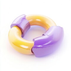 A colorful lifebuoy with yellow and purple sections rendered in 3D.