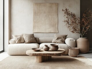 Cozy interior with neutral tones and an open layout