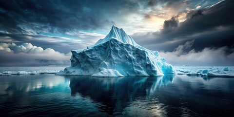 A frozen iceberg floating on a dark and mysterious ocean, Sea Ice, Winter