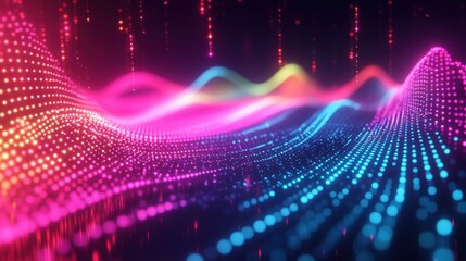 Abstract Colorful Digital Waves: Neon Lights and Particle Flow Visualization