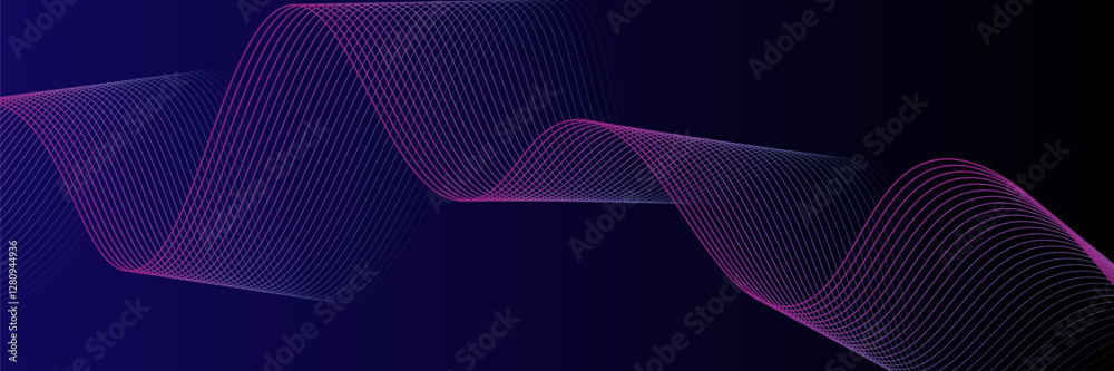 Wall mural abstract glowing wave lines on dark blue background. dynamic wave pattern. modern flowing wavy lines
