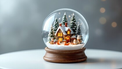 Enchanted Winter Snow Globe: A miniature Christmas village nestled in a snow globe, featuring a charming cottage, snow-covered trees, and adorable woodland animals.