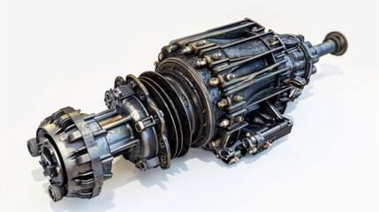 complex mechanical engine component with metallic details