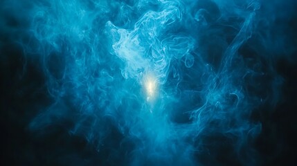 Abstract blue smoke, vibrant colors, dramatic light