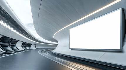 Obraz premium A minimalist blank billboard mockup on the side of a futuristic metro station.