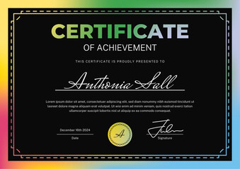 Elegant certificate template with a stylish gradient background and editable text. Perfect for awards, achievements, and recognitions. Fully customizable with professional typography.
