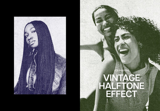 Retro Postcard Halftone Poster Photo Effect Mockup