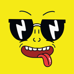 happy smiley face with smile black eyeglass yellow isolated