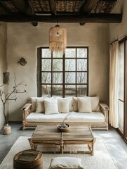 A Room with a natural looking sofa and table