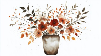 Watercolor Autumn Floral Arrangement for Wall Decor