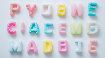 Naklejka premium Colorful Shaped Cereal Pieces Arranged on White Isolated Background