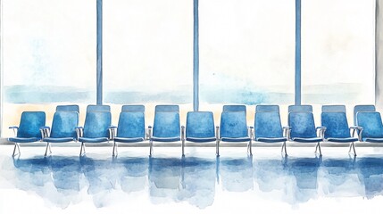 Empty Airport Waiting Area Watercolor Painting