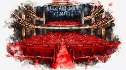 Watercolor Painting of an Empty Theater Auditorium