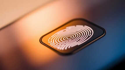 A close-up photograph of fingerprint sensor, sharply focused with a shallow depth of field. Ideal for illustration biometric security, digital identity verification, and technological innovation.