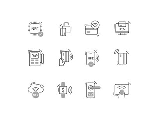 Contactless Payment and NFC Technology Icons. Editable Stroke.