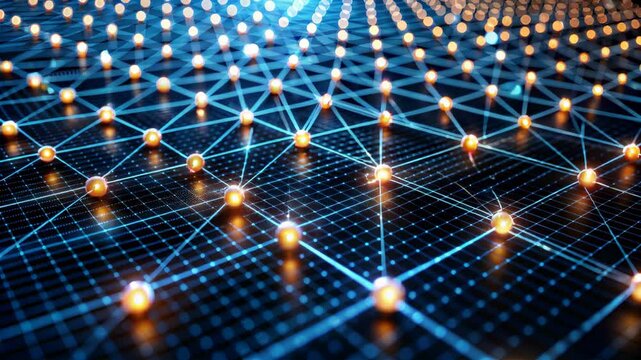 Artificial Neural Network with Glowing Connections Between Neurons on a Flat Surface, AI Space