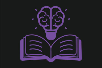 textbook with light bulb and brain outline,  textbook with light bulb and brain vector silhouette, vector illustration 